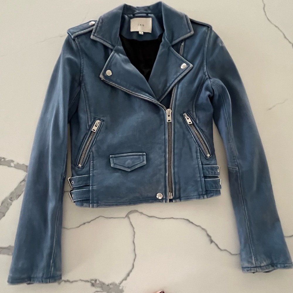 IRO Ashville Distressed Blue Leather Jacket France 36 / US 2 / XS - Picture 6 of 16